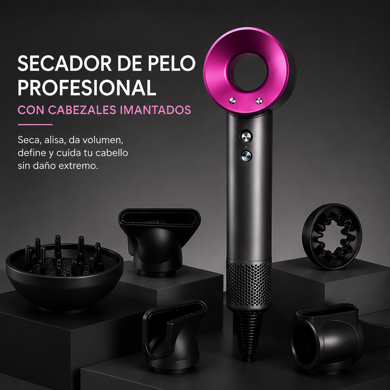 Secador de pelo profesional con cabezales imantados